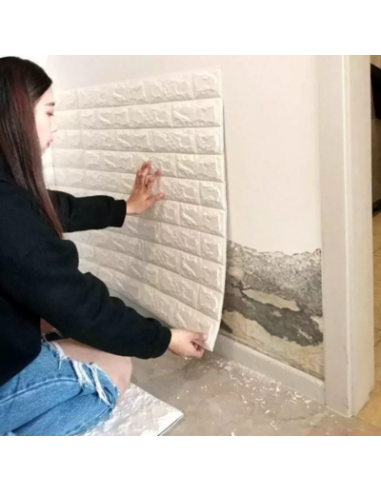 Tapet 3D caramizi albe, auto-adeziv...